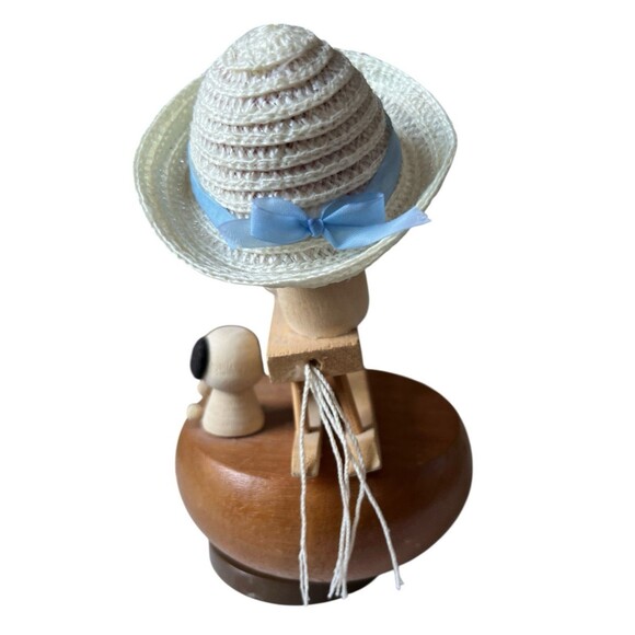 Vintage Wood Music Box Girl Rocking Horse Puppy Figure Wind Up 7 x 4" Works READ - Picture 4 of 5